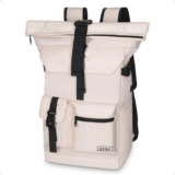 28 L Roll Top Backpack Mens, Large Waterproof Rucksack Womens, School Bag with Laptop Compartment 17 inch, Waterproof Backpack for Travelling Rucksack for University bag Business Sports, Beige