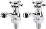2PCS Bathroom Sink Taps 1/4 Basin Taps Hot and Cold Bathroom Sink Tap Traditional Chrome Brass Polished Cross Lever Wash Basin Tap