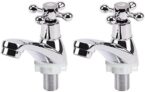 2PCS Bathroom Sink Taps 1/4 Basin Taps Hot and Cold Bathroom Sink Tap Traditional Chrome Brass Polished Cross Lever Wash Basin Tap