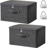 2PCS Storage Box with Lids and Zips,Grey Foldable Lockable Wardrobe Storage Organiser,Stackable Storage Boxes with Reinforced Handle,Clothes Storage Boxes for Blanket Toy Comforter Bed Sheet(S)