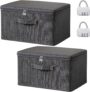 2PCS Storage Box with Lids and Zips,Grey Foldable Lockable Wardrobe Storage Organiser,Stackable Storage Boxes with Reinforced Handle,Clothes Storage Boxes for Blanket Toy Comforter Bed Sheet(S)