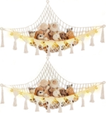 2Pack Teddy Hammock, 105 x 145cm Corner Weaving Toy Hammock, Animals Teddy Net with 2pcs Light String(2m2m), Boho for Baby Room Decor, Kids Bedroom, Playroom