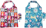 2Pcs Foldable Shopping Bags Reusable with Hanging Loop, Portable Tote Bag for Grocery Travel Picnic Reusable Shopping Bags