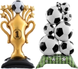 2pcs Large Standing Soccer Balloons, Giant Soccer Trophy Balloon, Black-White Gold Foil Soccer Party Balloons Set, Sports Themed Decor for Indoor Outdoor Birthday Party Celebration (B)