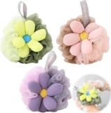 3 PCS Bath Sponge Kids, Soft Cute Fruits Shower Sponge, Strawberry, Avocado, and Pineapple Three Shapes, Mesh Pouf Exfoliation Body Puffs Exfoliate Pouf, Shower Washing Exfoliating for Kid (Flower)