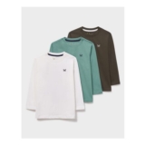 3-Pack Cotton Long-Sleeve Tees in Green & Ivory 8-9 Year Old