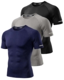3 Pack Mens Compression Gym T-Shirts Quick Dry Fit, Breathable Moisture Wicking Short Sleeve Tops. M-XL