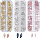 3 Pack Nail Art Charms Set Gold Silver Rose Gold Metal Nail Studs with Hollow Shapes 12 Grids DIY Nail Decorations for Manicure