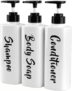 3 Pack Shower Gel Dispenser Shampoo and Conditioner Bottles with Pump, Bathroom Shower Soap dispenser set Refillable 500ml 17 fl.oz for Hotel Home Kitchen Travel Body Wash, Lotion, White