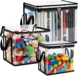 3 Pack Storage Boxes Clear PVC Toy Storage Bags Waterproof Reusable PVC Zipper Pouch Organizer Bag Foldable Plastic Boxes with Lids and Handle for Book Building Blocks Puzzles Storage 3 Size