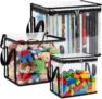 3 Pack Storage Boxes Clear PVC Toy Storage Bags Waterproof Reusable PVC Zipper Pouch Organizer Bag Foldable Plastic Boxes with Lids and Handle for Book Building Blocks Puzzles Storage 3 Size