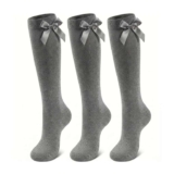 3 Pairs Girls Knee High School Socks Cotton Uniform Socks Fluffy Ribbon Bows, Stay-Up Non-Slip Back to School – Sold by LOUISE23 / FBA