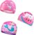 3 Pcs Swimming Cap Kids, Comfortable and Anti-Slip Swimming Caps Children with Cute Patterns, Stretchable Elastic and Waterproof Swim Hats for Boys and Girls Age 4-12 Blue/Pink