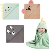 3 Piece Baby Hooded Towels 80 x 80 cm, Soft Towels for Toddlers and Newborns, Baby Bath Towel in Cyan, Dark Gray, and Coffee
