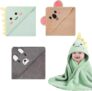 3 Piece Baby Hooded Towels 80 x 80 cm, Soft Towels for Toddlers and Newborns, Baby Bath Towel in Cyan, Dark Gray, and Coffee