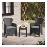3 Piece Black Garden Coffee Table & Chairs – Bistro Set – Outdoor Patio