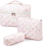 3 Piece Cosmetic Bag Set, Ladies Cosmetic Bag with Bow, Cute Bow Design, Multi-colored, Lightweight, Portable, Durable, Easy to Clean, Ideal for Travel and Storage