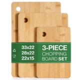 3 Piece Premium Wooden Chopping Boards – 100% Natural Organic Bamboo