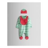 3 Piece Pure Cotton Striped Sleepsuit, Hat & Bib Set (7lbs-18 Mths
