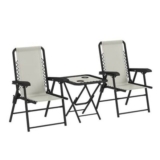 3 Pieces Folding Garden Bistro Set with Cup Holders, Cream White
