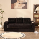 3 Seater Couch for Living Room, Space-Saving Boneless Sofa in a Box with Cushions & Cup Holders, Corduroy Floor Sofa with Backrest, No Assembly Required, for Small Spaces & Teens, Black