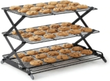 3-Tier Collapsible Cooling Rack, Adjustable Wire Baking Rack, Black