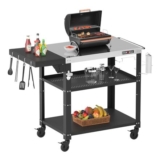3-Tier Grill Cart, Stainless Steel Outdoor BBQ Table with Wheels