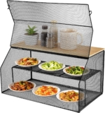 3-Tier Metal Kitchen Storage Rack with Flip-Top Cover, Countertop Organizer for Food & Dishes, Durable Black Mesh Design with Removable Trays, Modern Space-Saving Kitchen Shelf