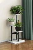 3 Tiered Wooden Plant Stand with White Shelves & Black Frame for Balcony, Living Room, Garden