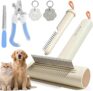 3 in 1 Dematting Rake Dog Cat Deshedding Brush Professional Undercoat Rake for Shedding & Dematting with Pet Nail Clippers (Safety Guard) & Fur Keepsake Keychain