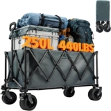 300L Folding Garden Trolley on Wheels, Heavy Duty Folding Garden Cart with Adjustable Handle, Utility Wagon for Camping, Beach, Picnic, Shopping & Outdoor Transport (Grey)