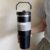 30oz Flip Straw Insulated Water Bottle Stainless Steel Tumbler with Hand Coffee Cup Travel Mug for Hot and Cold Black Valentines Day Gifts for Lovers