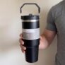 30oz Flip Straw Insulated Water Bottle Stainless Steel Tumbler with Handle Double Wall Sports Tumbler Fit Car Cup Holders, for Hot and Cold