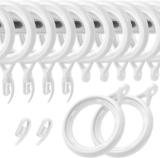 32 Pack Curtain Rings and Hooks – White 40mm Plastic Hanging Rings with Hooks for Curtains