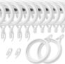 32 Pack Curtain Rings and Hooks – White 40mm Plastic Hanging Rings with Hooks for Curtains