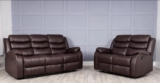 32 Seater Roma Manual Recliner Sofa Brown Leather Aire Reclining Lounge Suite
