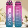 32oz Water Bottle with Time Marker, Leakproof & Motivational Gradient Design, BPA Free, Wide Mouth with Easy Clean Brush for Gym, Travel, Home & Office (Gradient Red-Blue)