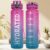 32oz Water Bottle with Time Marker, Leakproof & Motivational Gradient Design, BPA Free, Wide Mouth with Easy Clean Brush for Gym, Travel, Home & Office (Gradient Red-Blue)