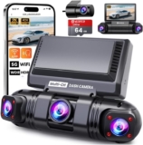 360 Dash Cam Front and Rear,4 Channel 2K Dash Cams for Cars,2K1080P3 Car Camera, Built-in Wi-Fi & APP, G-Sensor, 8 IR Lamps Night Vision, 64GB SD Card
