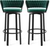 360 Swivel Height Bar Stools Set of 1/2/3/4, Open-back Velvet Barstools with Woven Back and Gold/Black Footrest, Dining Chairs for Kitchen Island Pub,Green Black Leg,2 PCS