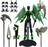 3D Printed T13 Fully Assembled Action Figure Articulated Gothic Collectible Model with Display Base Dark Fantasy Desk Decor Statue, Adjustable Action Model for Collectors Hobby Display (Green)