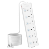 3M 5 Gang Extension Lead with 3 USB Slots, Individually Switched, White 3 Metre, for Home Dorm Office Multi Plug