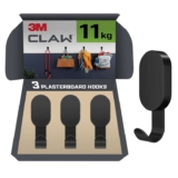 3M CLAW Plasterboard Hanger – 3 Hooks (Holds up to 11kg) Black