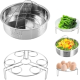 3PCS Stainless Steel Steamer Basket Rack Set, Food Grade 304 Steaming Rack with Divider & Egg Steamer Rack, Stackable Pressure Cooker Accessories for Instant Pot, Vegetable Steam Basket
