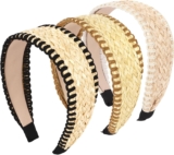 3Pcs Wide Straw Headbands Headbands Boho Hair Accessories for Women Non Slip Headband Girls Fashion Cute Head Bands for Womens Hair