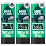 3x Original Source Shower Gel 250ml: Mint & Tea Tree / Apple / Coconut Shea Butter / Lime / Lemon / Rhubarb & Raspberry / Peach Nectar Price