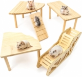 4 PCS Hamster Platform, Natural Wooden Hamster Game Platform with Ladder Tunnel Shelter, Small Animal Climbing Rest Area, Hamster Cage Accessories for Syrian Dwarf,Gerbils, Mice