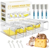 4 Pack Humane Mouse Traps, Live Catch and Release Reusable for Indoor and Outdoor, Easy Setup Rodent Trap for Home and Garden,Pet-Friendly Design with Cleaning Brush