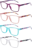 4 Pack Ladies Reading Glasses Blue Light Blocking, Anti Glare Stylish Spring Hinge Readers for Women