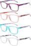 4 Pack Ladies Reading Glasses Blue Light Blocking, Anti Glare Stylish Spring Hinge Readers for Women